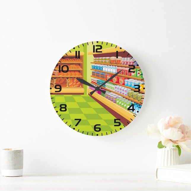 Grande Horloge Ronde Épicerie colorée Aisle and Bakery (Créateur téléchargé)