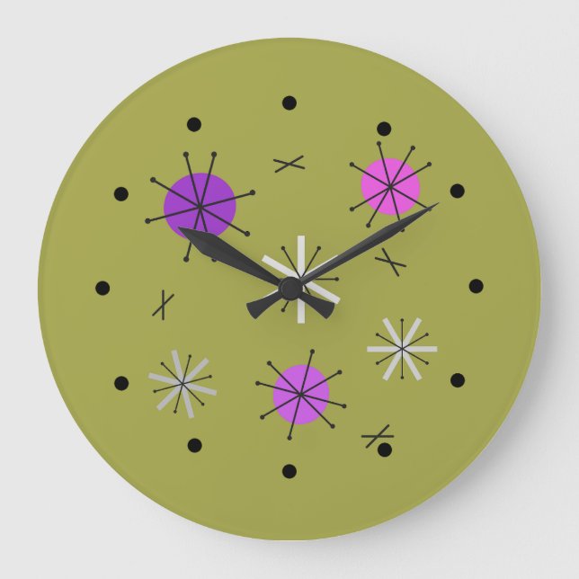 Grande Horloge Ronde Époque atomique Starburst Planètes Olive Green (Recto)