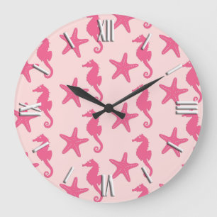 Grande Horloge Ronde Équestre et étoile de mer - corail rose