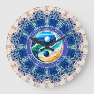 Grande Horloge Ronde Équilibre Aqua Bleu Lever Voyage Affirmation de ch