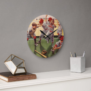Grande Horloge Ronde Équipe de baseball vintage, garçons en train de ch
