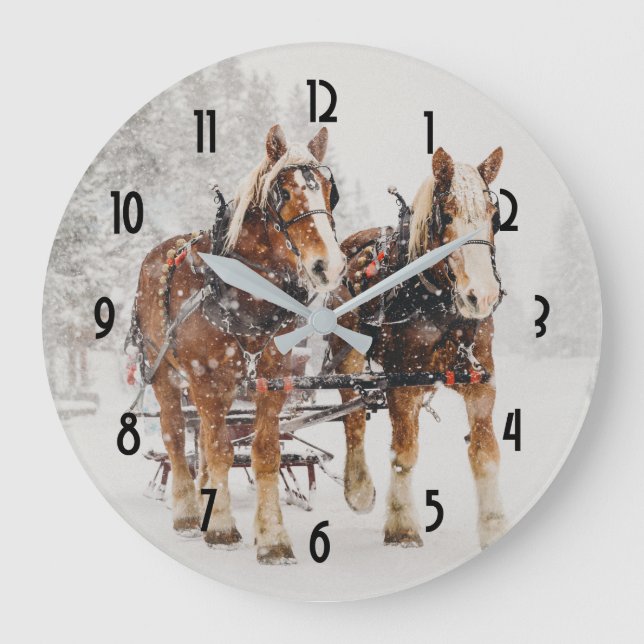 Grande Horloge Ronde Équipe de Belgique de cheval Wintery Christmas Sce (Recto)