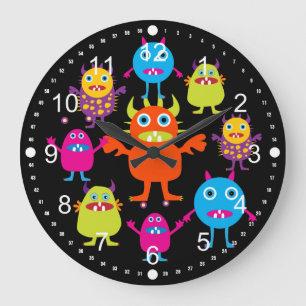 Grande Horloge Ronde Équipe de Cute Funny Monster
