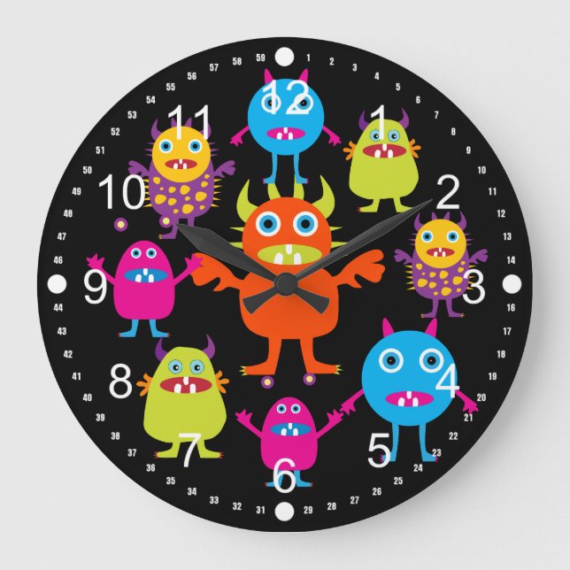 Grande Horloge Ronde Équipe de Cute Funny Monster (Recto)