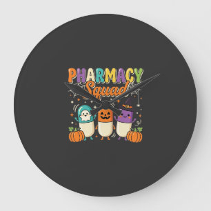 Grande Horloge Ronde Équipe de pharmacie Halloween Ghost Pills Design_1