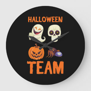 Grande Horloge Ronde Équipe d'Halloween Squelette Citrouille Ghost Spid