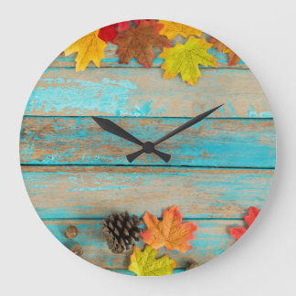 Grande Horloge Ronde Érable d'automne : Cadre de pin sylvestre.