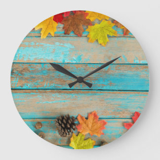 Grande Horloge Ronde Érable d'automne : cadre naturel Pinecone.