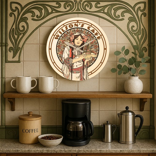 Grande Horloge Ronde Ere victorienne Art Nouveau Mucha Café Café Café (Créateur téléchargé)