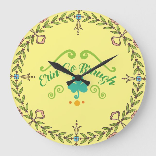 Grande Horloge Ronde Erin Go Braugh Irlandais Folk Art Wreath (Recto)