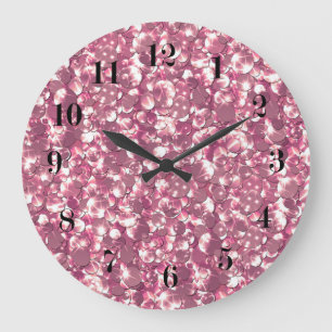Grande Horloge Ronde Escroquerie scintillante argentée rose sans