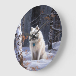 Grande Horloge Ronde Eskimo Américain Noël sous la neige