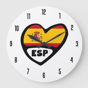 Grande Horloge Ronde Espagne Code pays ESP Drapeau Coeur