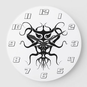 Grande Horloge Ronde Espèces Aliens Tatouage Tribal Design - noir