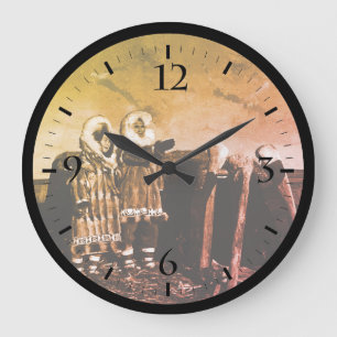Grande Horloge Ronde Esquimau habillé de fourrure ancienne Alaska igloo