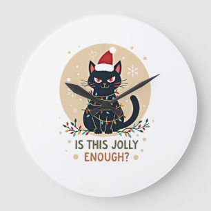 Grande Horloge Ronde Est-ce que c'est assez joyeux drôle chat noir Noël