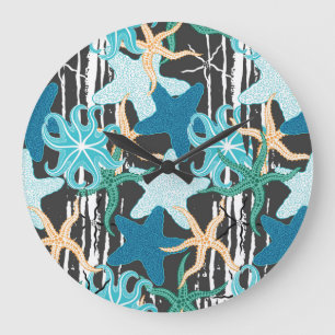 Grande Horloge Ronde Estarfish Vintage : Arrière - plan à rayures foncé