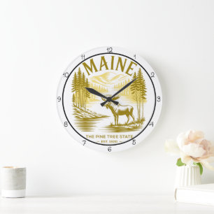 Grande Horloge Ronde État de cerf de l'arbre de pin du Maine