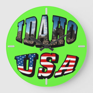 Grande Horloge Ronde État de l'image Idaho et drapeau USA Texte