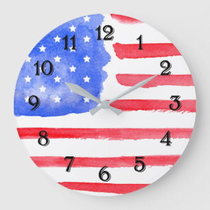 Grande Horloge Ronde États-Unis Drapeau étoiles et rayures