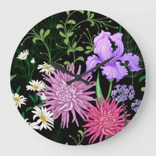 Grande Horloge Ronde Eté Fleurs sauvages Croquis sans couture