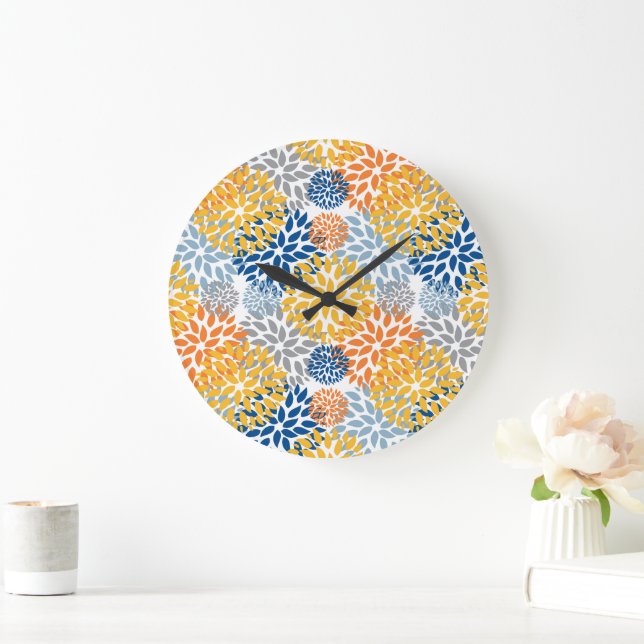Grande Horloge Ronde Été Floral Abstrait Couleurs vives Motif (Maison)