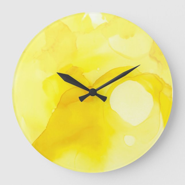 Grande Horloge Ronde Été Moderne Conception Abstraite jaune et blanc (Recto)