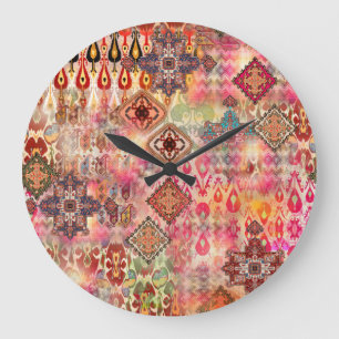 Grande Horloge Ronde Ethnic Digital Abstrait Motif sans fil