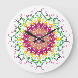 Grande Horloge Ronde Ethnic floral mandala.