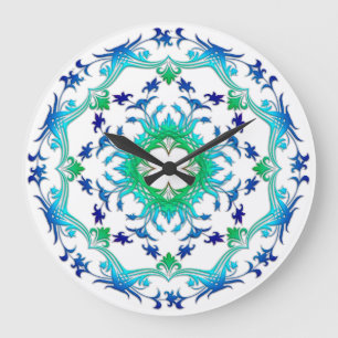 Grande Horloge Ronde Ethnic floral mandala.