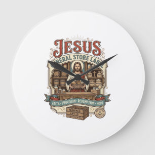 Grande Horloge Ronde étiquette de magasin général de Jésus Magasin géné