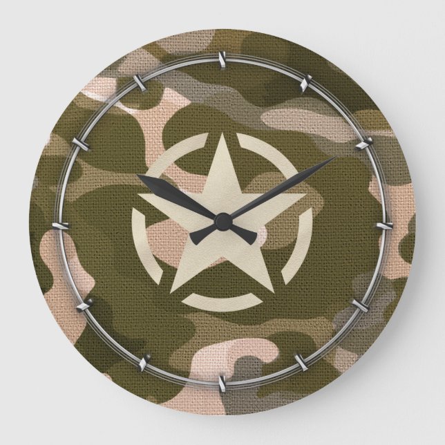 Grande Horloge Ronde Étiquette sur le style de camouflage Burlap (Recto)