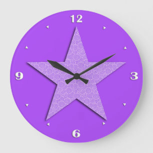 Grande Horloge Ronde Etoile à motifs en spirale chinoise - lavande