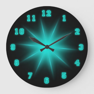 Grande Horloge Ronde Étoile au néon bleue 10,75"