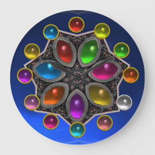 Grande Horloge Ronde ÉTOILE BRILLANTE AVEC GEMSTONES COLORÉS Sapphire B