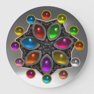 Grande Horloge Ronde ÉTOILE BRILLANTE AVEC JEUX COLORÉS Gris Blanc