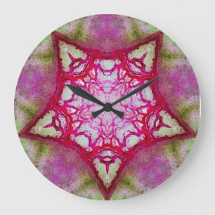 GRANDE HORLOGE RONDE ÉTOILE FUCHSIA ROSE ABSTRAITE