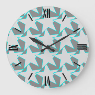 Grande Horloge Ronde Étoile moderne géométrique - gris et turquoise