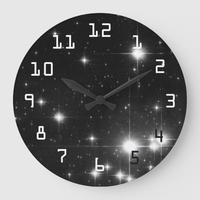 Grande Horloge Ronde Étoiles dans l'espace profond Noir et blanc (Recto)