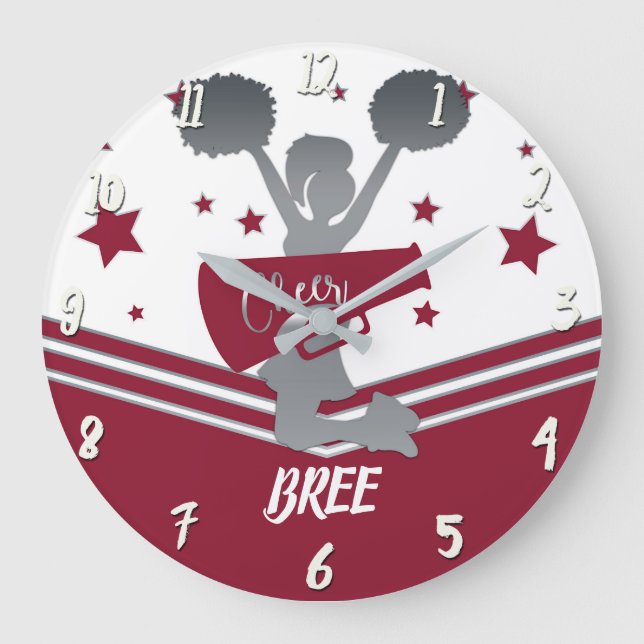 Grande Horloge Ronde Étoiles d'argent Marron Cheer Cheer-leading Filles (Recto)