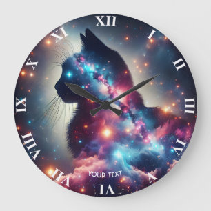 Grande Horloge Ronde Étoiles de chats d'Imaginaire