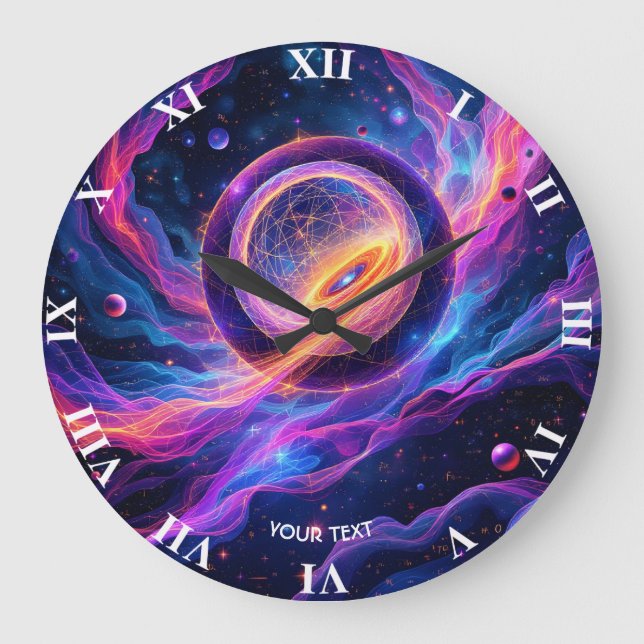 Grande Horloge Ronde Étoiles de l'espace abstrait Fantasy Mignon (Recto)