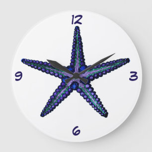 Grande Horloge Ronde Étoiles de mer bleues