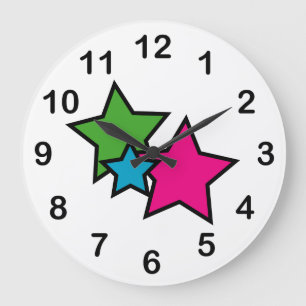 Grande Horloge Ronde Étoiles Néo-Retro Rose Bleu Vert