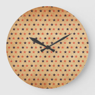 Grande Horloge Ronde Étoiles vintages : Texture papier ancienne