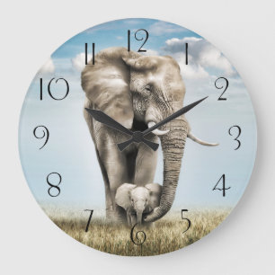 Grande Horloge Ronde Etonnant Eléphant bébé veau