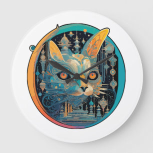 Grande Horloge Ronde Étrange chat qui regarde les phares