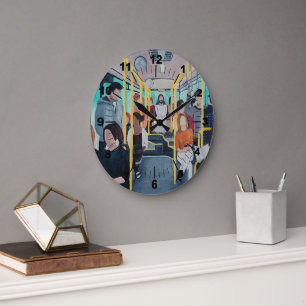 Grande Horloge Ronde Étranger dans le bus, peinture d'Alfred Fox