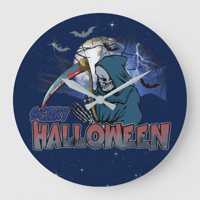 Grande Horloge Ronde Evil Skeleton In Scary Dark Night Halloween (Recto)