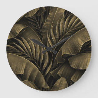 Grande Horloge Ronde Exotique tropicale : Grunge Golden Nature